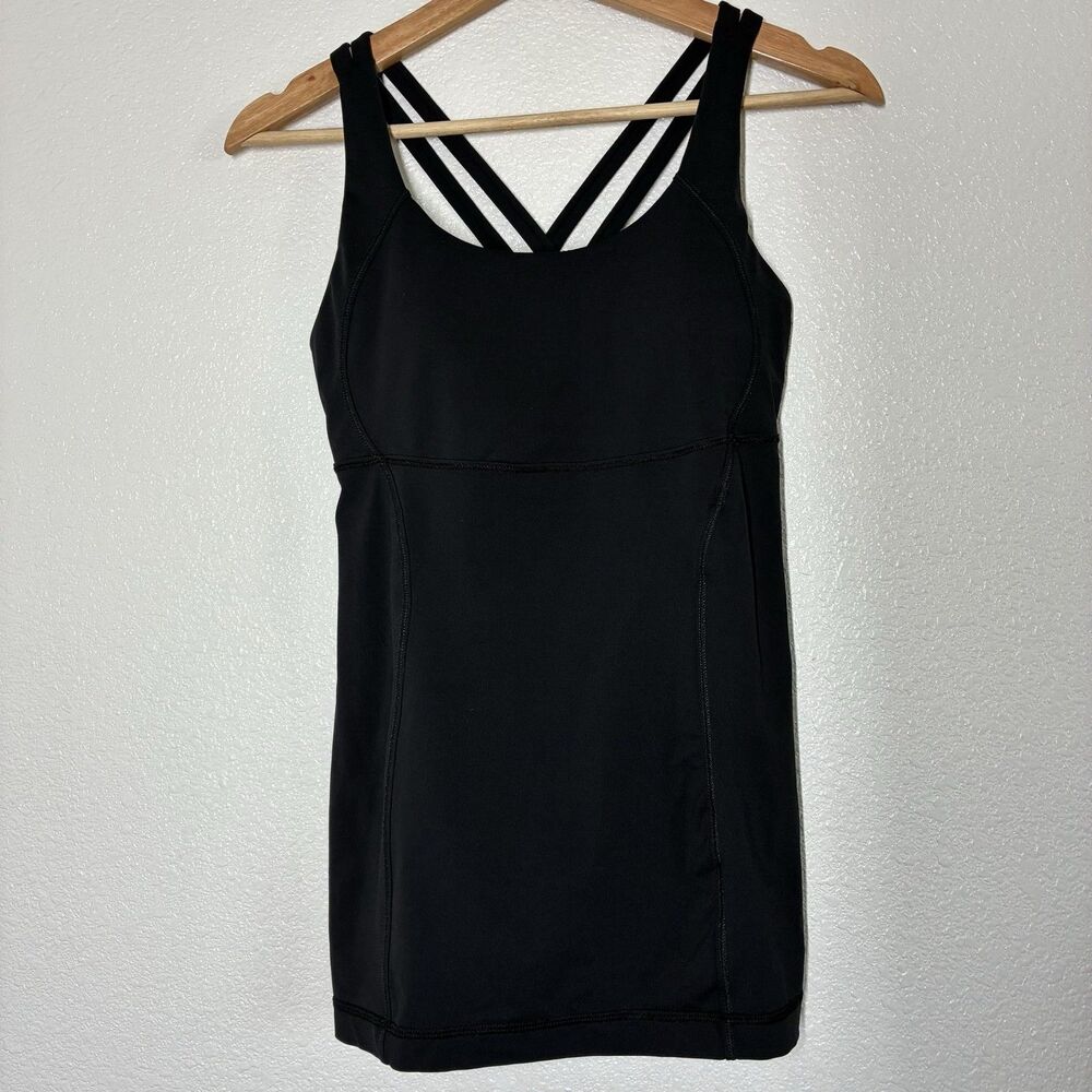 Lululemon Energy Tank Top Medium Black Crossback Built In Bra Athletic Yoga - Picture 6 of 11